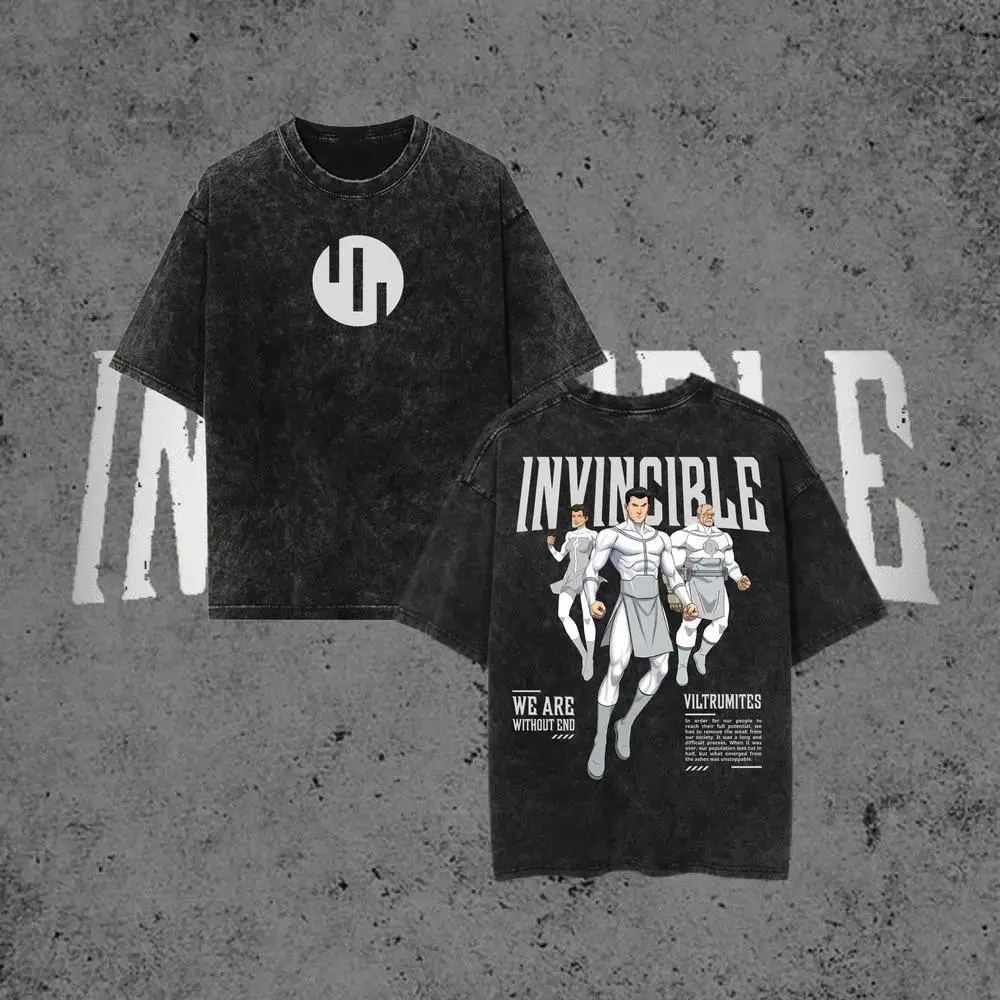 Invincible Viltrumites Vintage Washed Graphic Tee, Oversized Black Unisex T-Shirt "We Are Without End" Streetwear