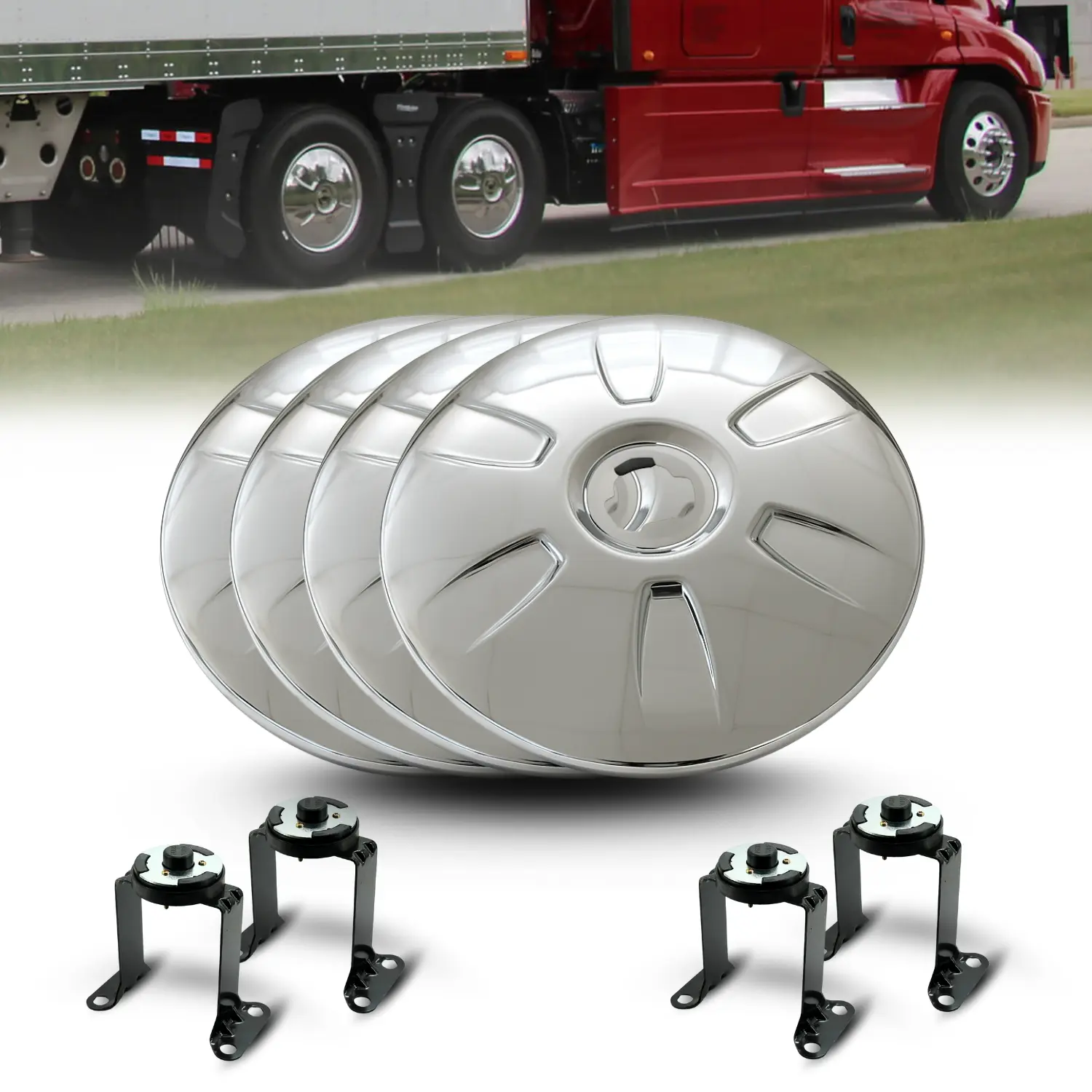 TORQUE HDPE Aerodynamic Drag Reduction Complete Wheel Cover Kit, Automotive Parts with 33mm Screw-On Lug Nut Covers & Chrome Wheel Hub Centre Caps, Easy Install Fuel Saving Axle Accessories for Trucks