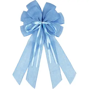 Large Baby Blue Burlap Bow for Wreath 20x11 Inch - Farmhouse Front Door Decor Tree Topper Winter Holiday Baby Shower Decorations Indoor Outdoor Ornaments