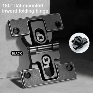 2 pcs Invisible Folding Door Hinges - 180-degree adjustable, aluminum alloy material, includes screws, suitable for Wardrobes, Bi-fold doors, and Cabinet doors, Modern and Stylish design, Black color | Home Improvement | Hardware Accessories