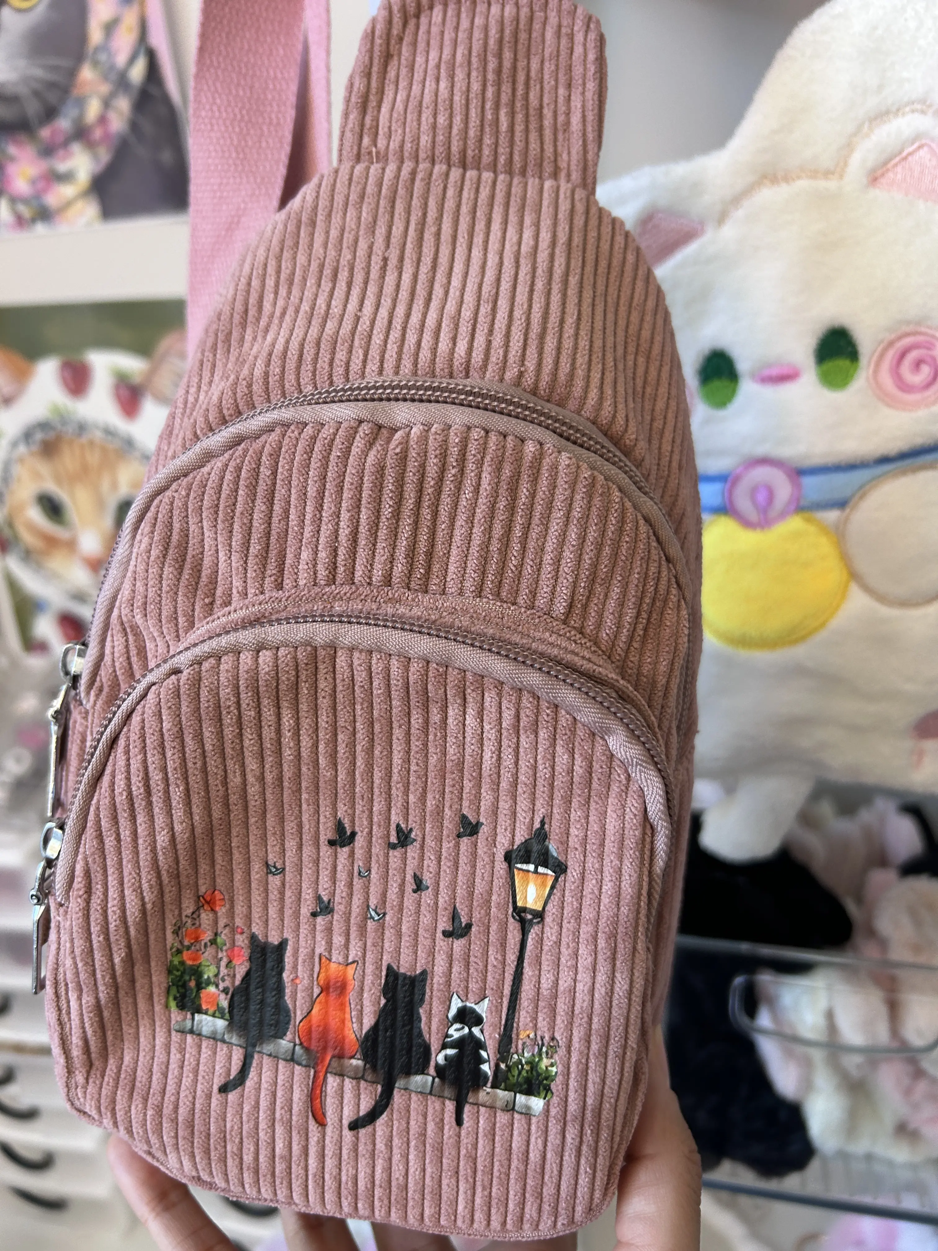 Cat Print Pink Crossbody Bag