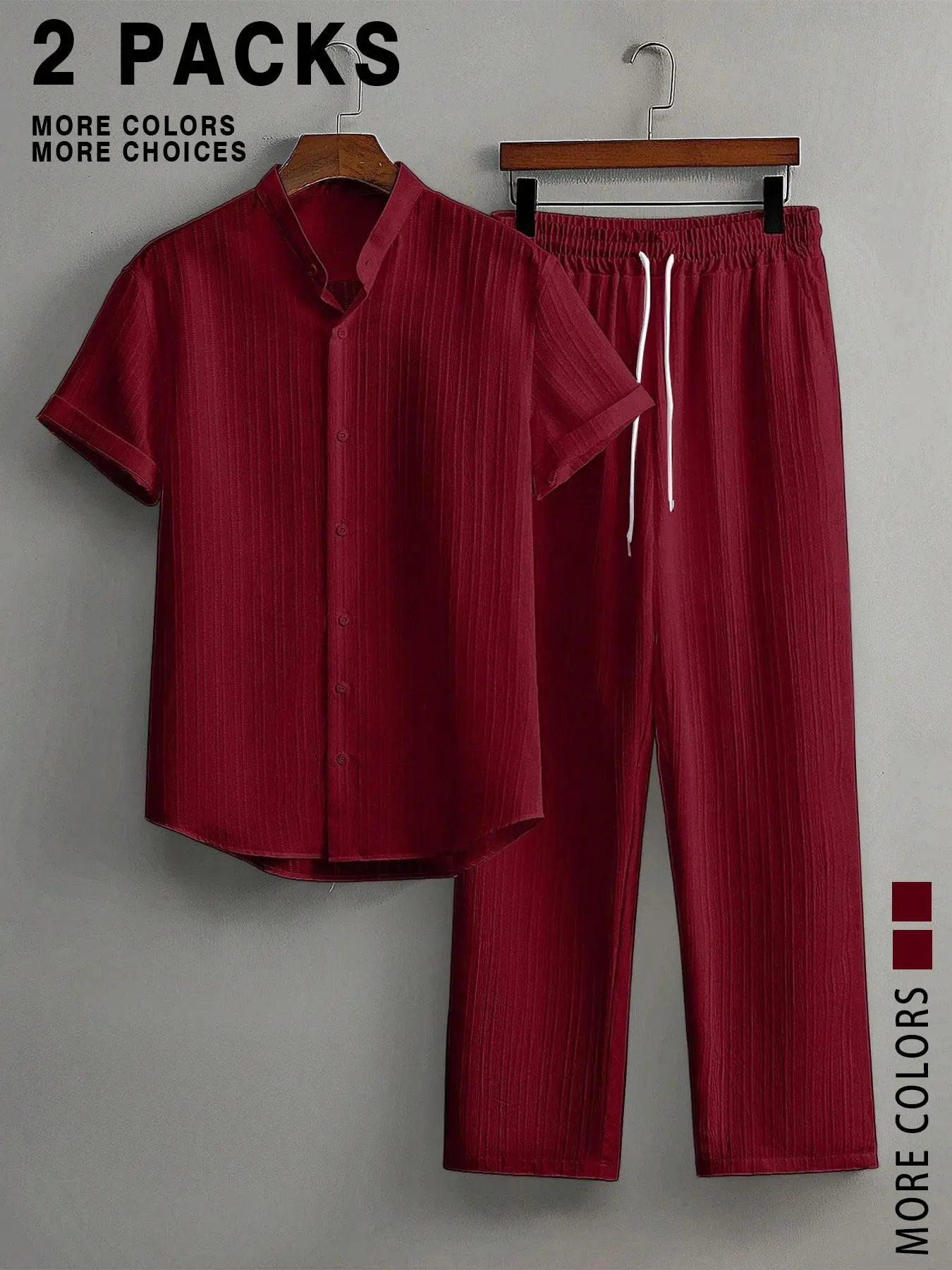 Men's Solid Plain Knit Shirt Top & Pants Lounge Set, Loungewear Regular Fit Casual Comfy Long Sleeve Top & Trousers PJ Set, Men's Sleepwear for All Seasons, Outfit