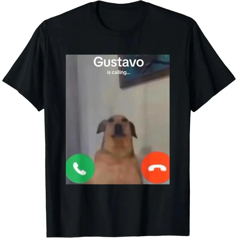 Gustavo The Dog Viral Internet Meme Graphic T-Shirt - 100% Cotton Casual Fabric, Short-Sleeve Round Neck Relaxed Fit Unisex Streetwear Sports Top for Men, Women