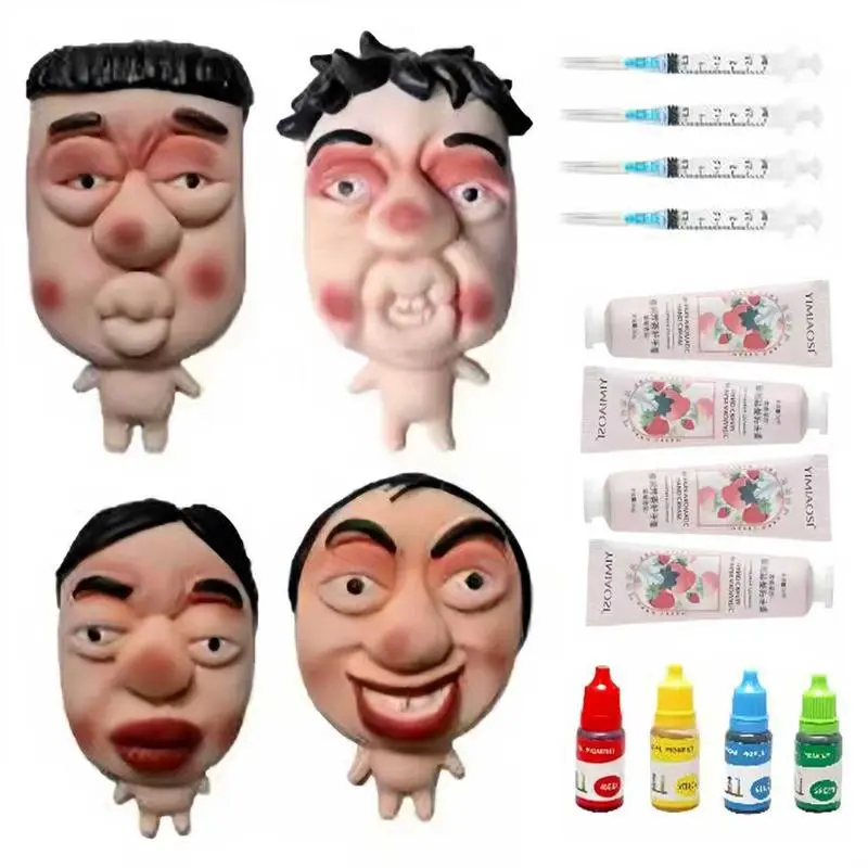 Pimple Popper Toy Set Ultra Soft Cute Face Pimple Popping Fidget Toy Refillable with Sensory Cream & TPR Material for Stress Relief Anxiety Relief Portable Design