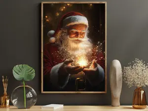 Sparkling Santa Canvas Print, Winter Festival Poster Print, Christmas Wall Art Decor