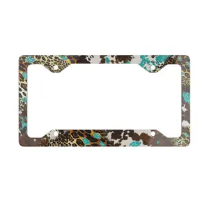 Turquoise Leopard & Cow Print License Plate Frame - Western Boho Animal Print Car Accessory - Teal Cheetah & Cow Hide License Plate Cover