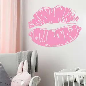 1pc fashionable pink lipstick and kissing lip print wall stickers are removable self-adhesive art, suitable for home decoration, Bedroom Decor, outdoor decoration, and romantic Valentine's Day stickers