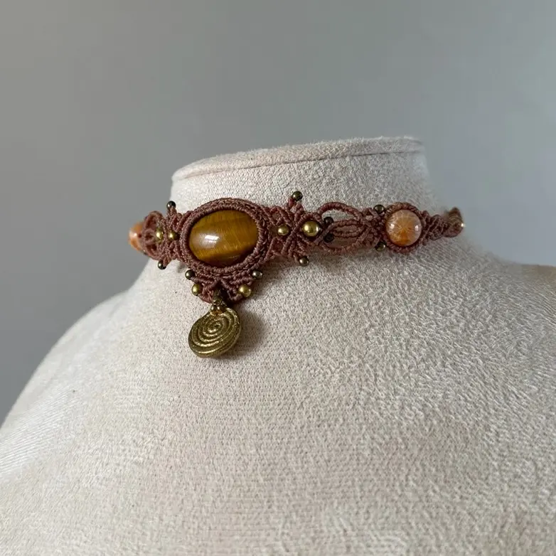 Handmade Macrame choker with Tiger's eye