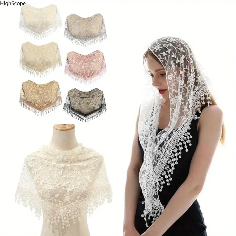 Women’s 6PCS Lightweight Assorted All Seasons Multifunctional Lace Scarf - Catholic Triangle Floral Mantilla Veil, Chapel Tulle Sports Headband, Ideal for Church Mass, Wedding, Travel