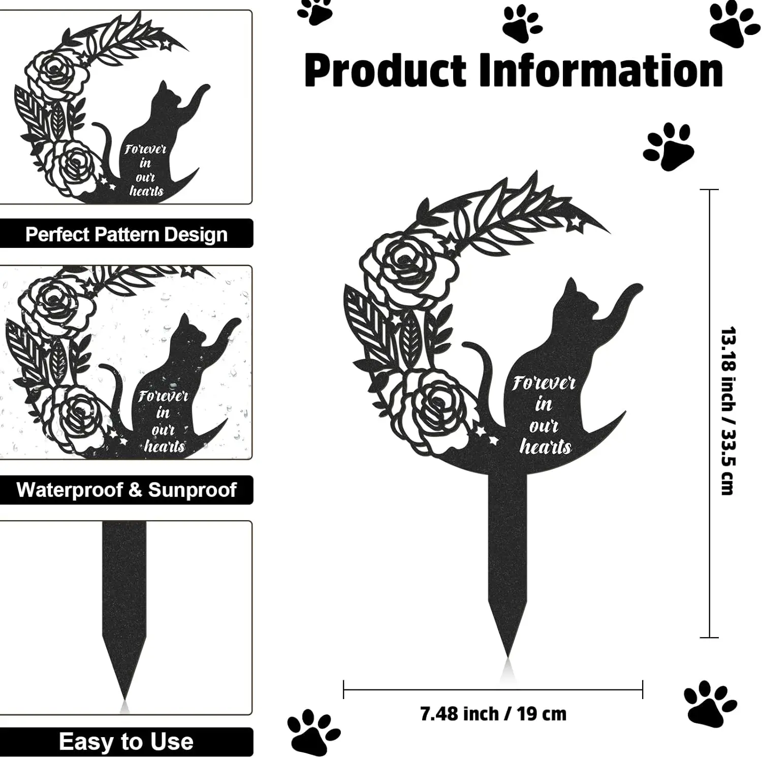 Pet Grave Markers Cat, Metal Memorial Plaques for Outdoors Garden Yard, Pet Grave Marker Decor Gifts Graveyard Remembrance Graveside Burial Stake for Pet Owner