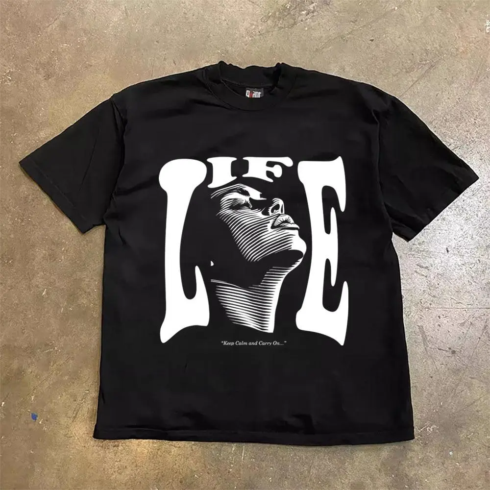 American Retro Distorted Portrait Graphic Oversized T-Shirt | White Unisex Vintage Streetwear Tee | 100% Cotton Casual Short Sleeve Shirt | Trendy Fashion Top | SKU zmxtrplqav