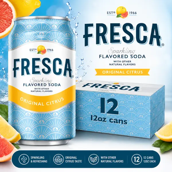 Fresca Citrus Soda Pop Fridge Pack – 12 Cans, 12 fl oz Each, Refreshing Citrus Soft Drink