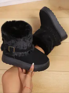 Women's Fashion Warm Winter Snow Boots, Plush Lining + Belt Buckle Decor, Thick Sole, Multiple Colors Available, Perfect for Cold Weather, Winter Boot Shoes