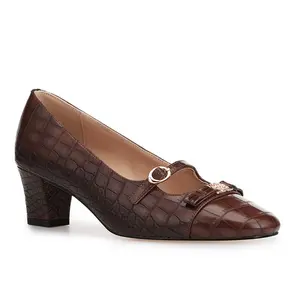 LUNETTA Women's Crocodile Embossed Slip-On Pumps 2.36-inch High Heel Comfortable Pointed Toe Shoes for Daily Wear Office & Parties