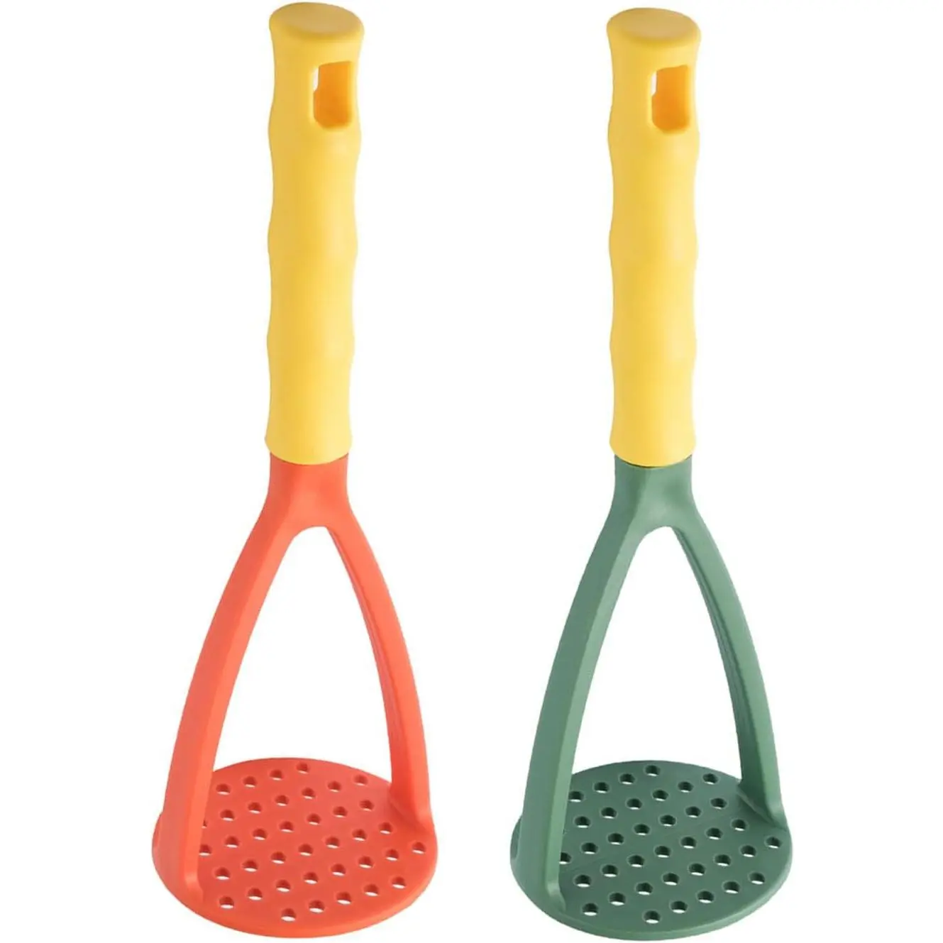 2 count Potato Masher Manual Masher Kitchen Masher Non-Scratch Nonstick Potato Pumpkin Ricer Smasher Kitchen Tools for Bean, Root Vegetables, Fruits,  , Avocado potato masher (Green+Orange)