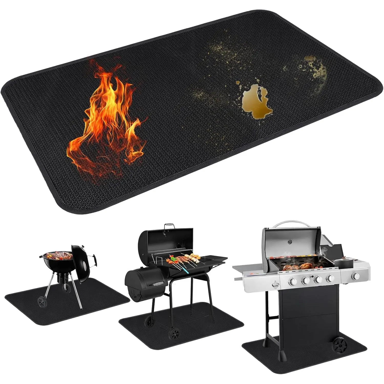 60x40 Inch Large Size Double-Sided Fireproof Grill Mat, Waterproof Oil-Resistant Deck Protector, Grilling & Barbecue Accessories for Outdoor BBQ, Indoor Fireplace Use