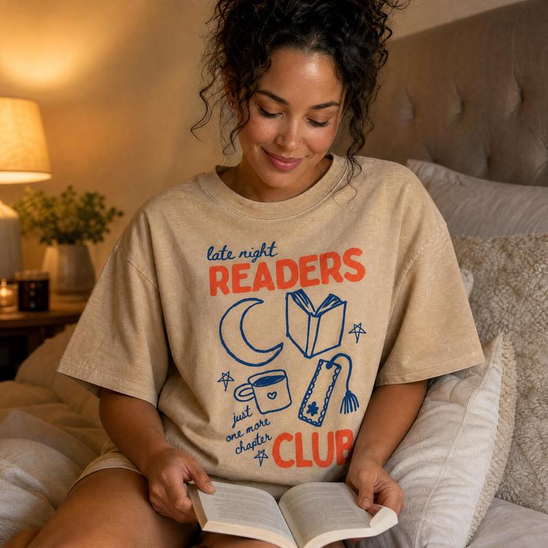 Late Night Readers Club Graphic Tee Just One More Chapter Booktok Inspired Shirt Top Womenswear