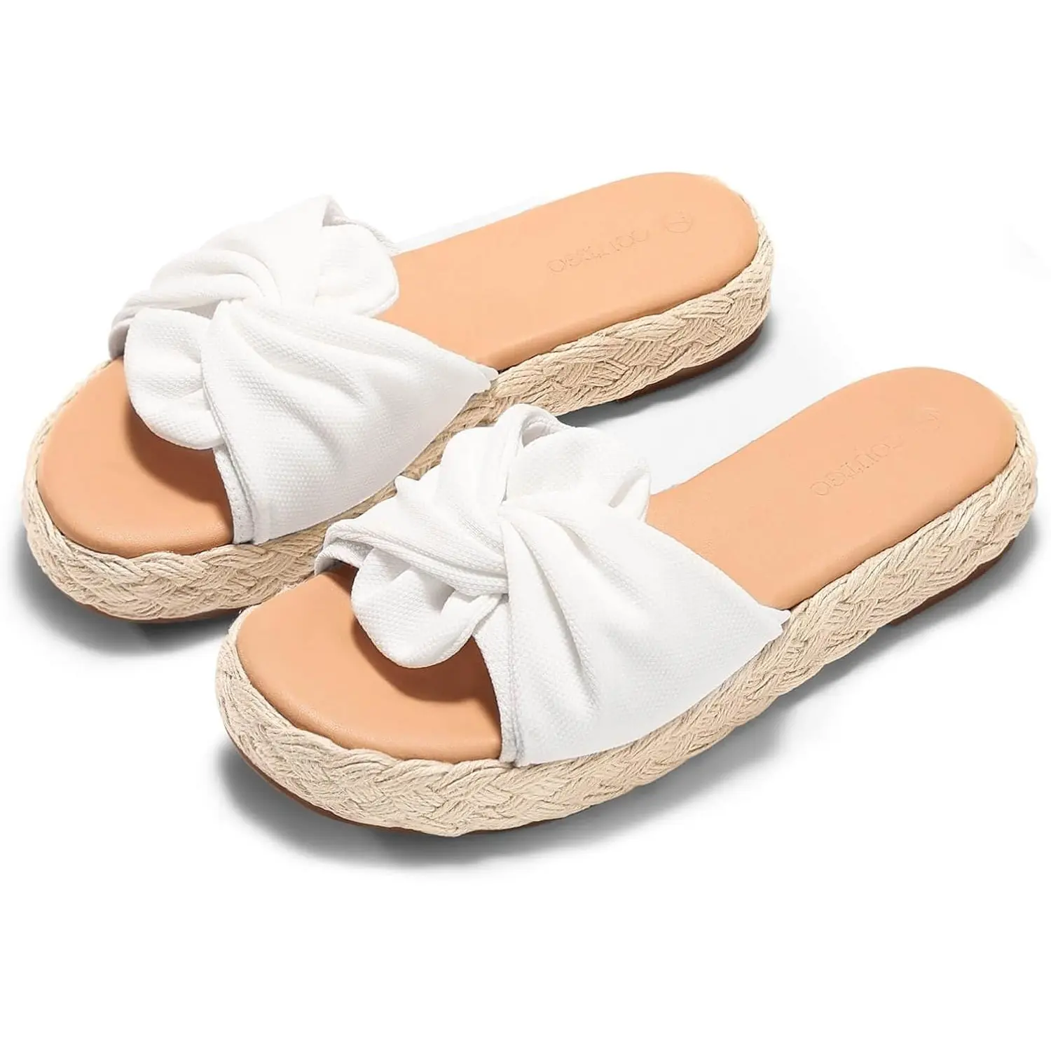 Coutgo Womens Platform Espadrilles Sandals Bow Twist Open Toe Slip On Slides Summer Beach Shoes tiktokshopbacktoschool