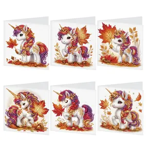 5D Diamond Arts Colorful Painting Greeting Card Kit, 6 Counts/set Handmade Festival Greeting Card with Envelopes, DIY Diamond Art Crafts Birthday Cards