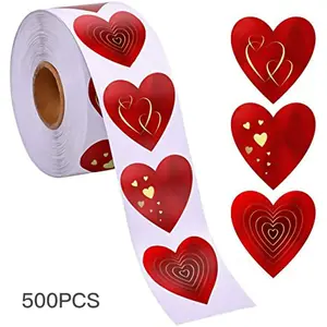 Heart Valentine Stickers Roll, 500pcs Gift Decoration Adhesive Labels, 8 Designs for Sealing & Wrapping, Perfect for Holiday Gifts