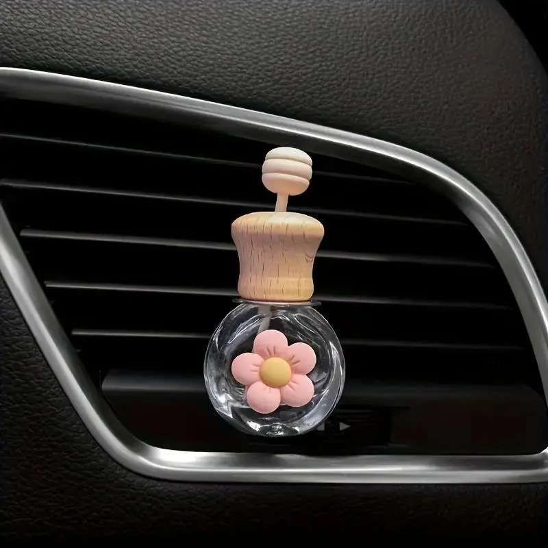 [Home Decor Accessory] 1 Vent and Home Decor Flower Glass Bottle, Refillable and Home Essential Oil Diffuser, Empty Glass Perfume Bottle, Air Freshener, and Home Decor Accessory