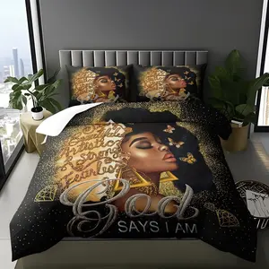 Luxurious Romantic Goddess-Inspired Queen Bedding Set, Soft Comfortable Sheet and Pillowcases, Bedroom Dorm Room Decor, African Goddess Bedding, Decorative Bedding Set