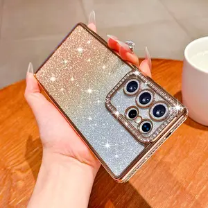 New glitter electroplated edge diamond S26U luxury electroplated diamond case suitable for Samsung S25 Plus phone case, glitter cardboard S25 Ultra edge diamond S23 Ultra with diamond, Galaxy S24 Ultra rhinestone S24U, new S22U fashion women