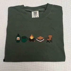 Camping icons smores embroidered summer spring comfort colors shirt/  comfort colors tee/ camping embroidered shirt