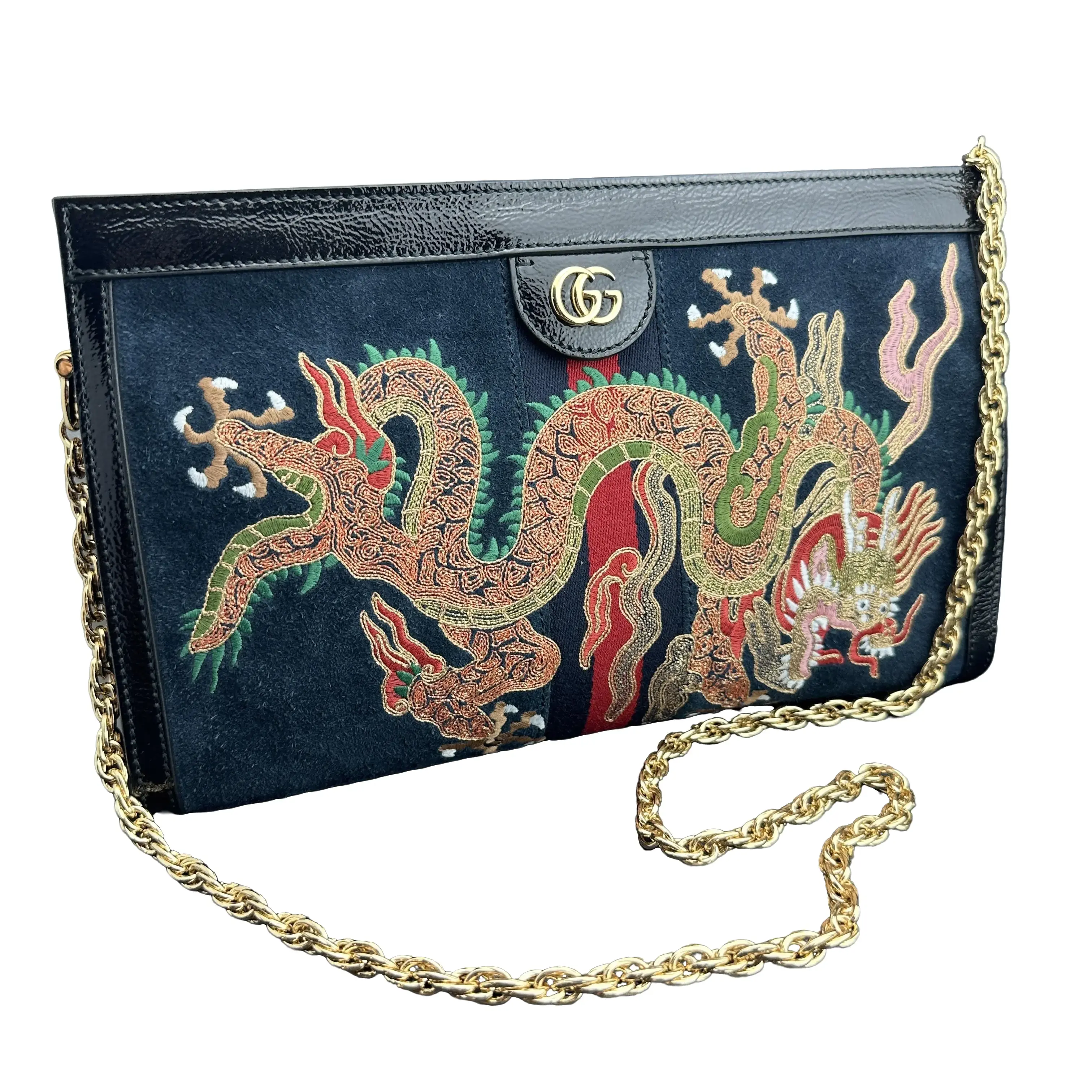 Pre-owned GUCCI Suede Shoulder Bags Ophidia Embroidered Medium Shoulder Bag