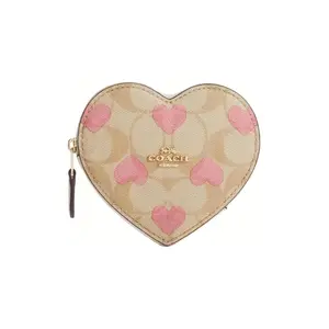 COACH Heart 11 Classic Double C Logo Print PVC Wallet For Women In Light Khaki