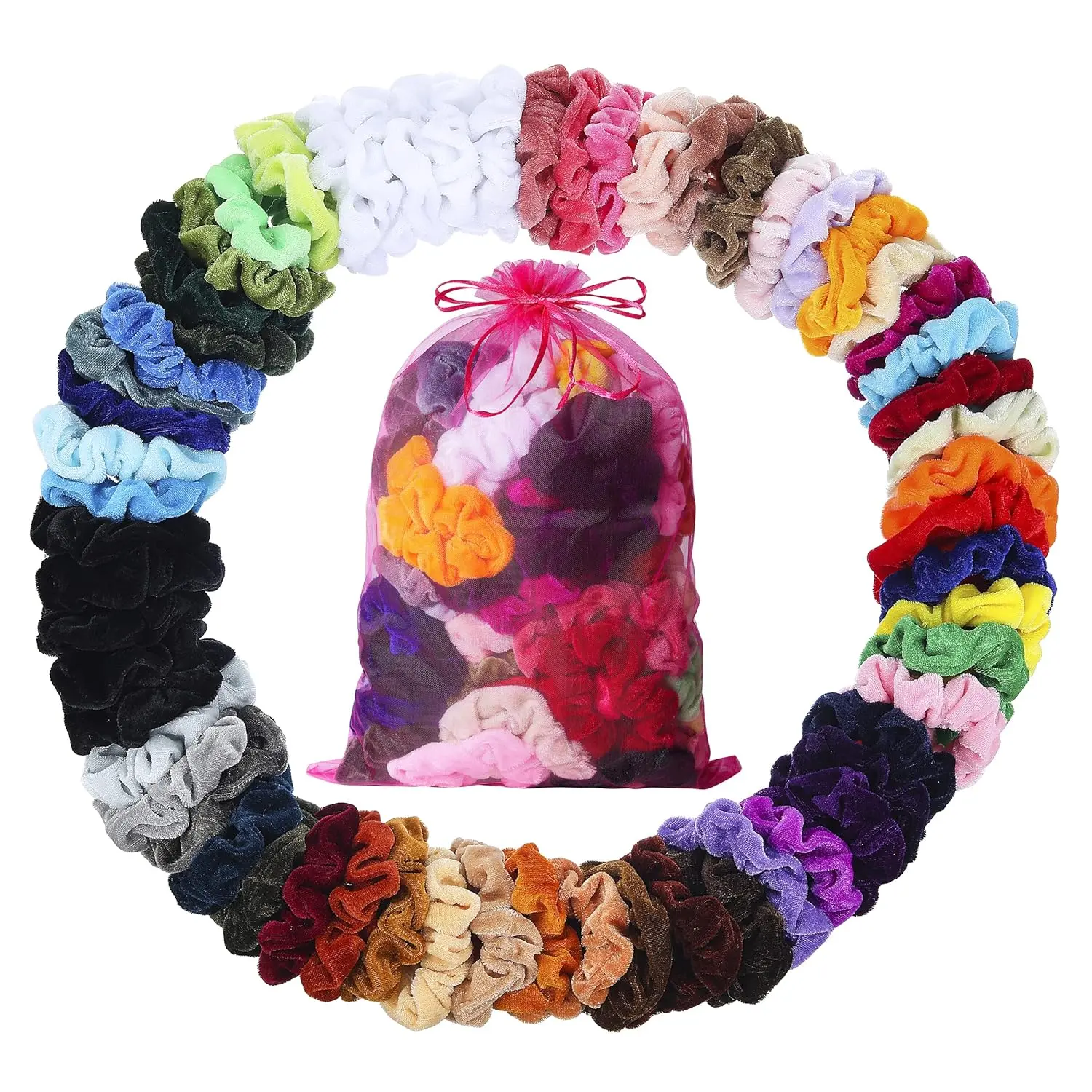 Velvet Scrunchies for Women, Girls & Kids 60 Bulk Pack, Soft Hair Scrunchie Hair Ties Scrunchy for Thick, Curly, Medium, Thin, Fine Hair, No Damage & Non Slip, Colorful Hair Accessories