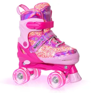 Nattork Adjustable Roller Skates for Kids - Fashionable Candy Bubble Gum Pink Footwear Fun
