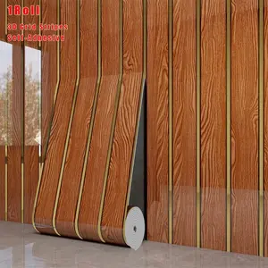 Thick Brown Grid Wood Grain Self Adhesive Wallpaper, Gold Foil Embossed Aluminum Foam Wall Panels, Waterproof Moisture Proof Peel & Stick Wall Stickers, 118" Decorative Wall Covering for Wall Ceiling Bedroom Living Room Home Decor