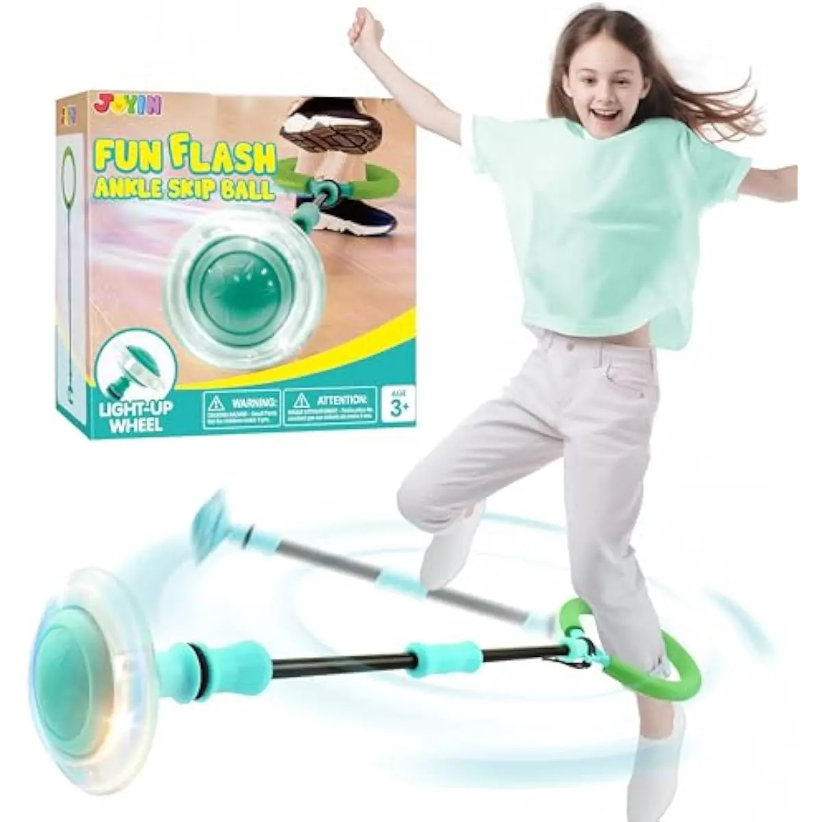 Green Ankle Skip Ball with Flashing Lights, Toy for Kids Indoor & Outdoor, Flashing Swing Ball Foldable Sports Toy, Birthday Gifts for Kids 3 4 5 +