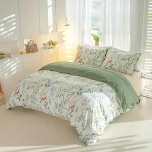 Floral Print Bedding Set, 1 Count Duvet Cover & 2 Counts Pillowcase without Filler, Soft Comfortable Bedding Set for Home Bedroom, Decorative Duvet Cover