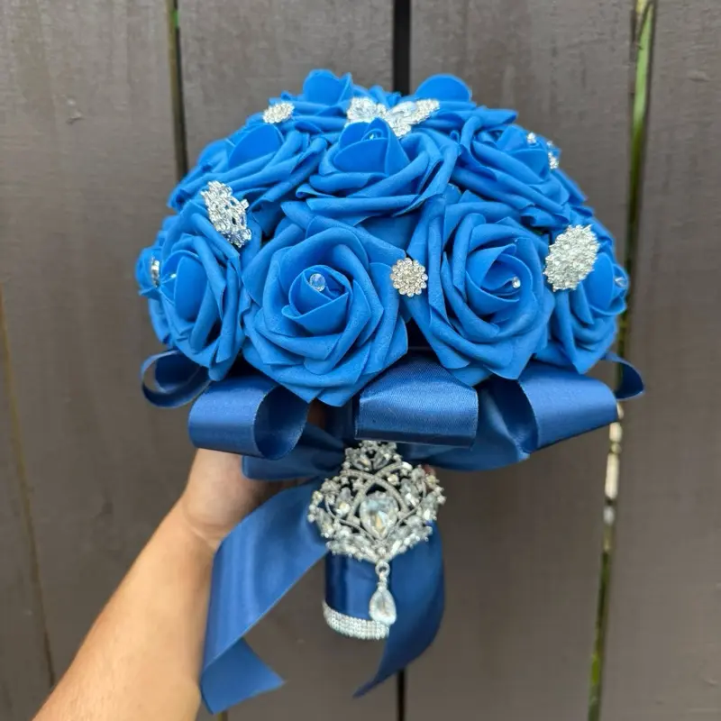 Royal Blue and Silver Quince Ramo - Sweet 16 Bouquet - wedding bridal bouquet - matching crown Quincenara