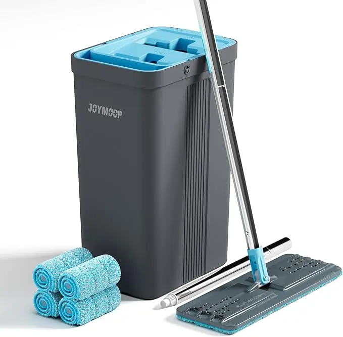 JOYMOOP Mop and Bucket Set with Wringer and 4 Microfiber Pads, 360° Rotating Head Mop with Extensible Handle, for Floor & Wall Cleaning