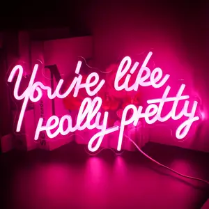 "You're Like Really Pretty" Pink-Purple LED Neon Sign with LED Light Letters | USB-Powered Aesthetic Wall Decor Lamp for Girls Bedroom, Bachelorette Party | Cute Gift for Her