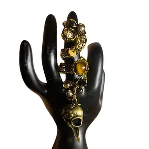 Vulture Copper Wire Wrapped Tiger's Eye Crystal Adjustable Ring - Handmade Jewelry for Men and Women