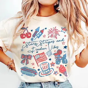Girly American vibes with stars, stripes, cute patriotic doodles, and coquette style – perfect for 4th of July USA pride, 4th of july outfits for women, 4th of july, 4th of july shirt, 4th of july shirt for women, t shirts for men