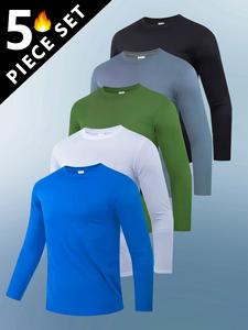 Men's 5 Pack Long Sleeve Crew Neck Stretch Outdoor Fitness Sports T-Shirt Set Breathable Moisture Wicking Quick Dry Top for Running Cycling Gym Workout Clothes compression shirts thermal long sleeve workout tops oversized gym shirts gym shirts