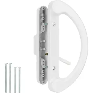 Patio Sliding Glass Door Handle Replacement Set, Mortise Style Reversible Design Non-keyed Sliding Patio Door Handles, White Diecast Finish Fits 3-15/16” Screw Hole Spacing