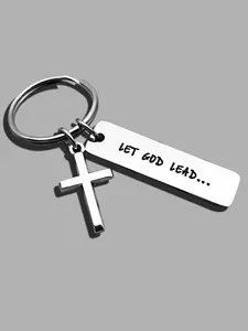 Gothic Cross Keychain, Religious Jewelry Accessory, Let God Lead Design, Durable Zinc Alloy Material, Perfect Gift for Christian Faith, Inspirational Message, Minimalist Design Keychain