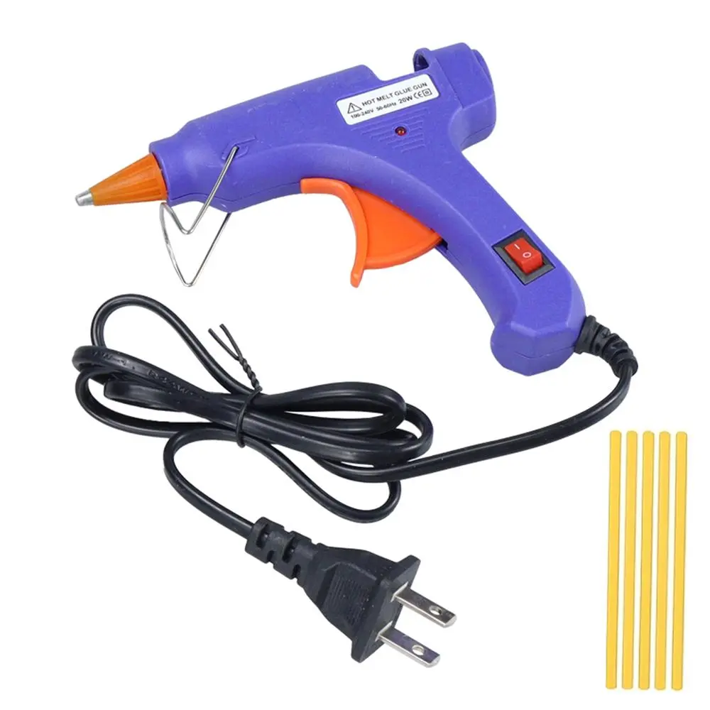Mini portable handheld hot glue gun with 5 glue sticks, suitable for home repair, handmade fabrics, wood, glass, cards, and handmade glue, US Compatibility (US standard plug) Tool