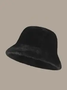 Women's Fashion Bucket Hat, Autumn Winter Warm Faux Rabbit Fur Beanie, Casual Outdoor Fisherman Cap, Solid Color Flat Top Sun Hat