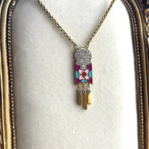 Moroccan Hamsa Necklace Gold Stainless Steel with Colorful Enamel Pendant Non Tarnish Jewelry Elegant Gift for Her Adjustable Chain Length