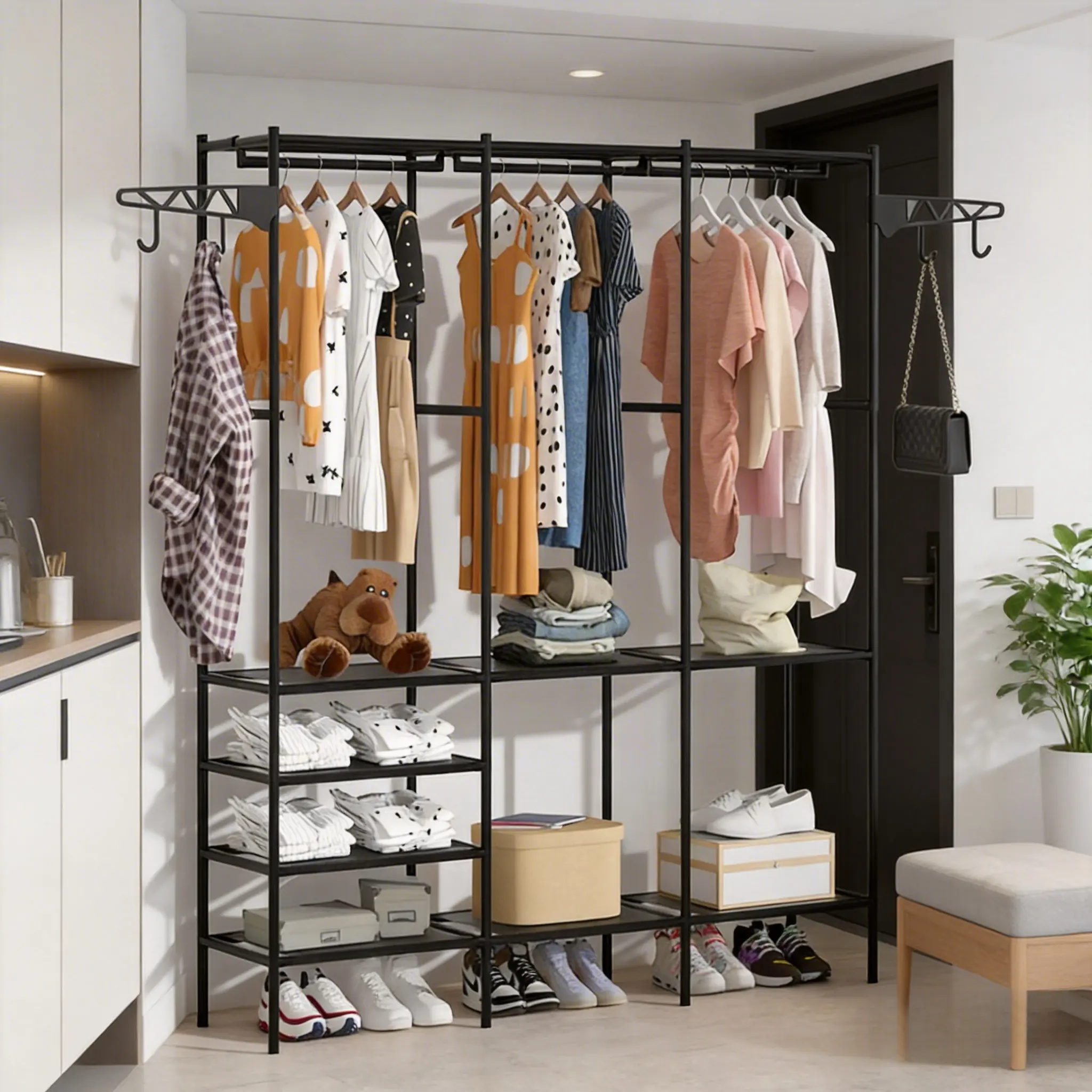 SICANDAENHK Foldable Iron Rectangle Wardrobe Closet Organizer - Durable Home Storage Rack, Extended Storage Solutions to Tidy Clothing, Eliminate Pile-Digging, Reduce Clutter