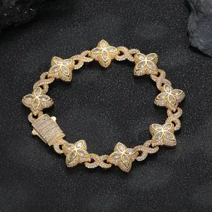 Hip-hop rap infinity four-leaf clover bracelet with zirconia, colorful jewelry, necklace and four-leaf clover bracelet