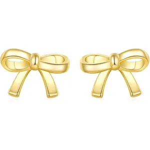 MINDDHA 14K Gold/White Gold Plated Sud | 925 Sterling Silver Post| Bow Stud Earrings for Women – Dainty Earrings – Jewelry for Everyday Wear or Occasions