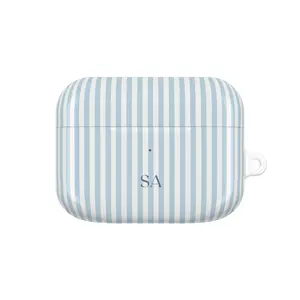 Personalized Blue Phone Case Custom Monogram AirPods Case, Aesthetic Striped Airpods Case, Summer Coastal Airpods Case Preppy, Air pod Blue Beachy